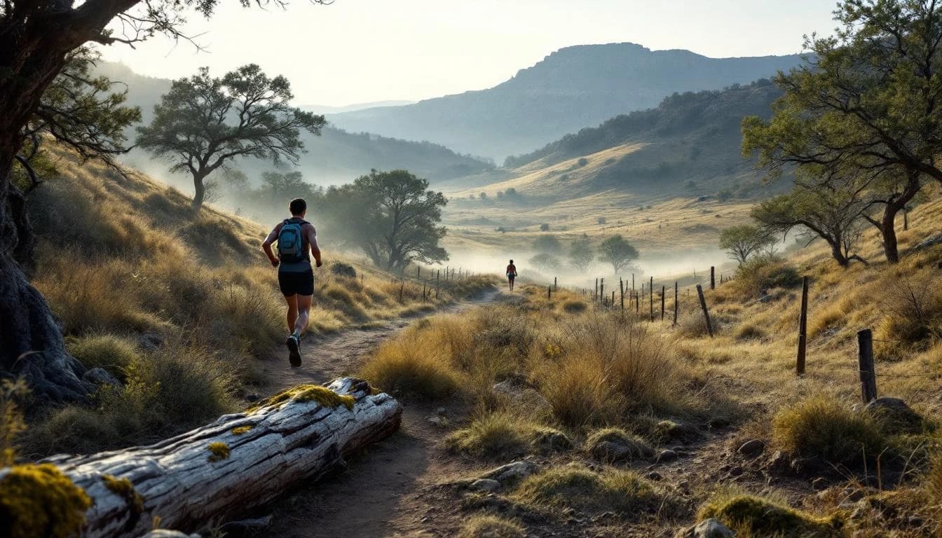 Trail running course through singletrack trails in Texas, USA