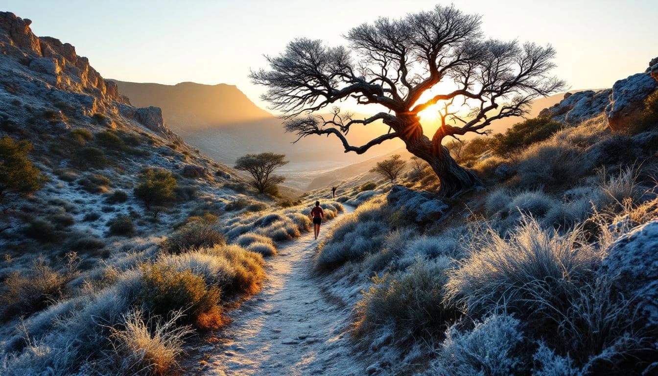 Trail running course through technical terrain in Western Cape, ZA