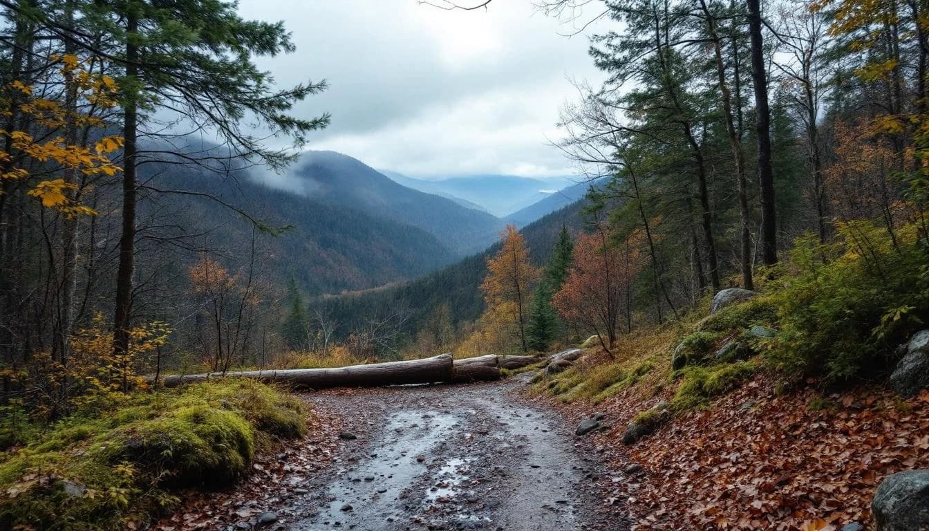 Trail running course through mixed terrain in Virginia, USA