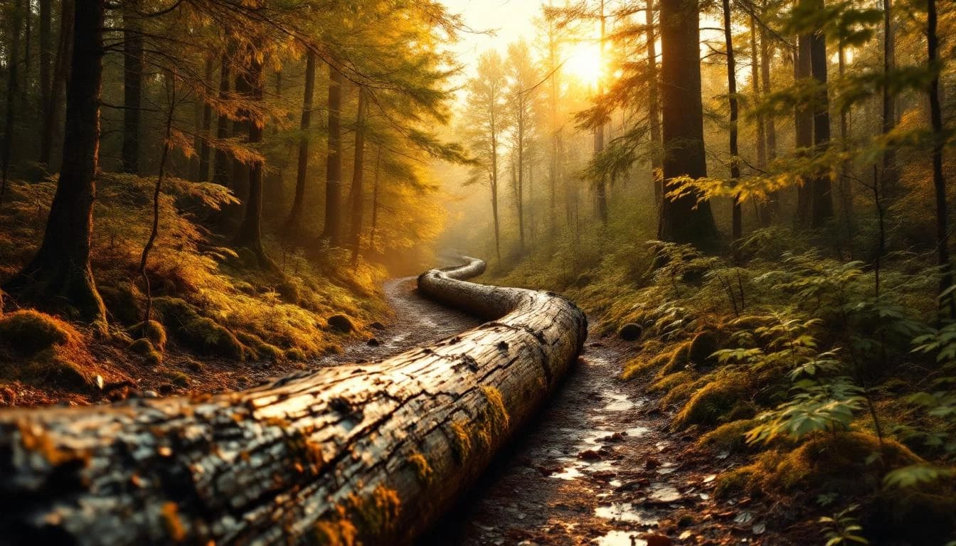 Trail running course through mixed terrain in Michigan, USA