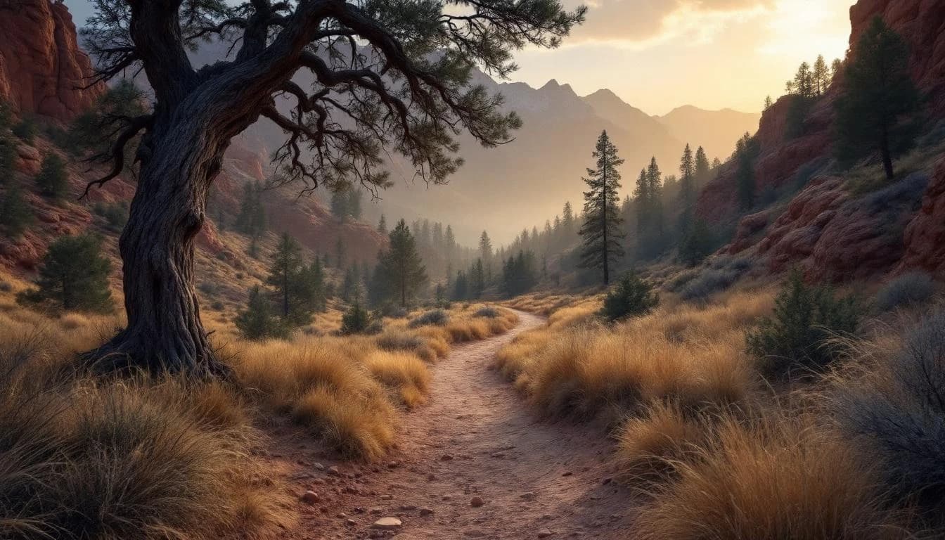 Trail running course through mixed terrain in California, USA
