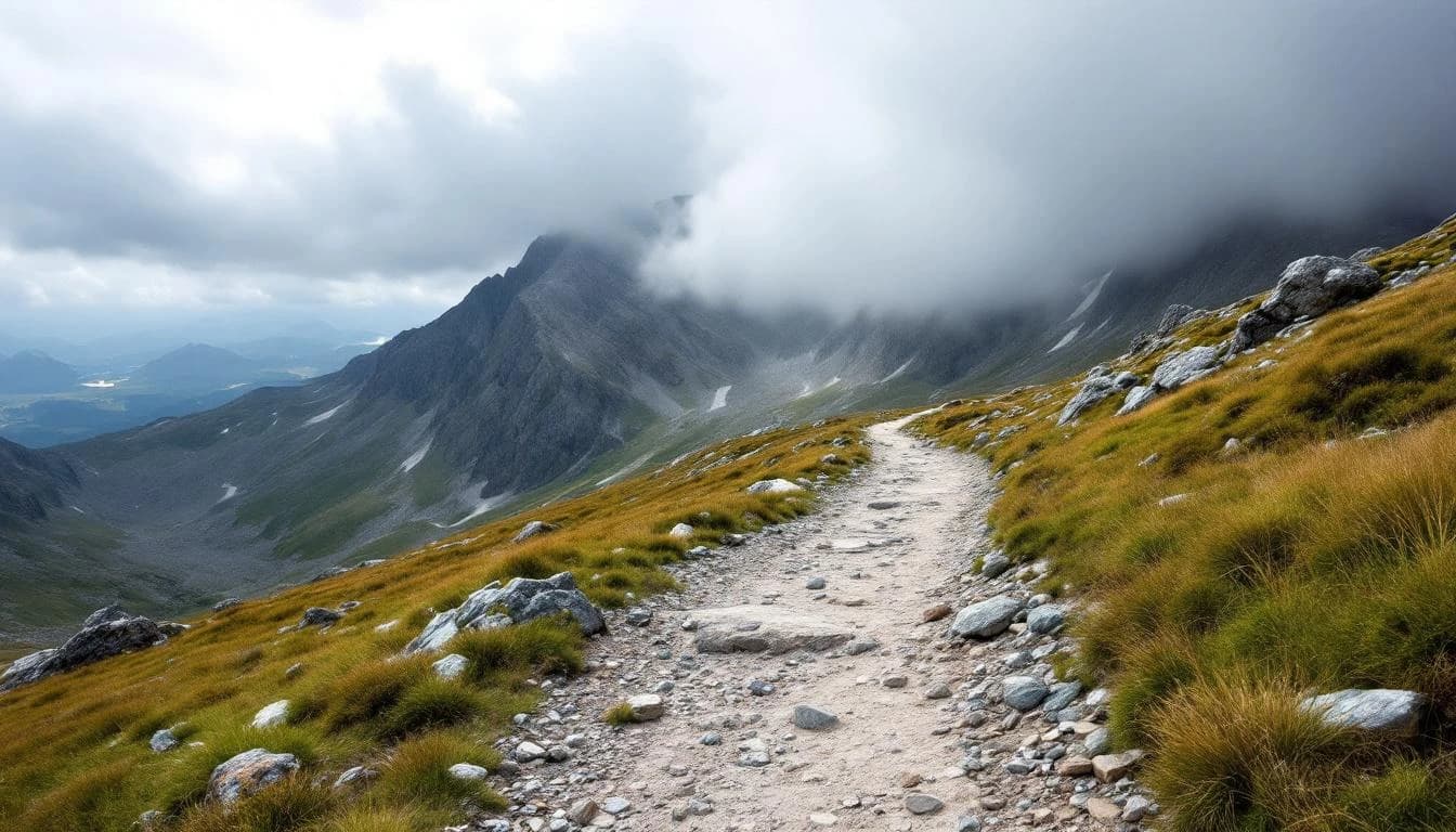 Trail running course through technical terrain near Bâlea Lac, RO