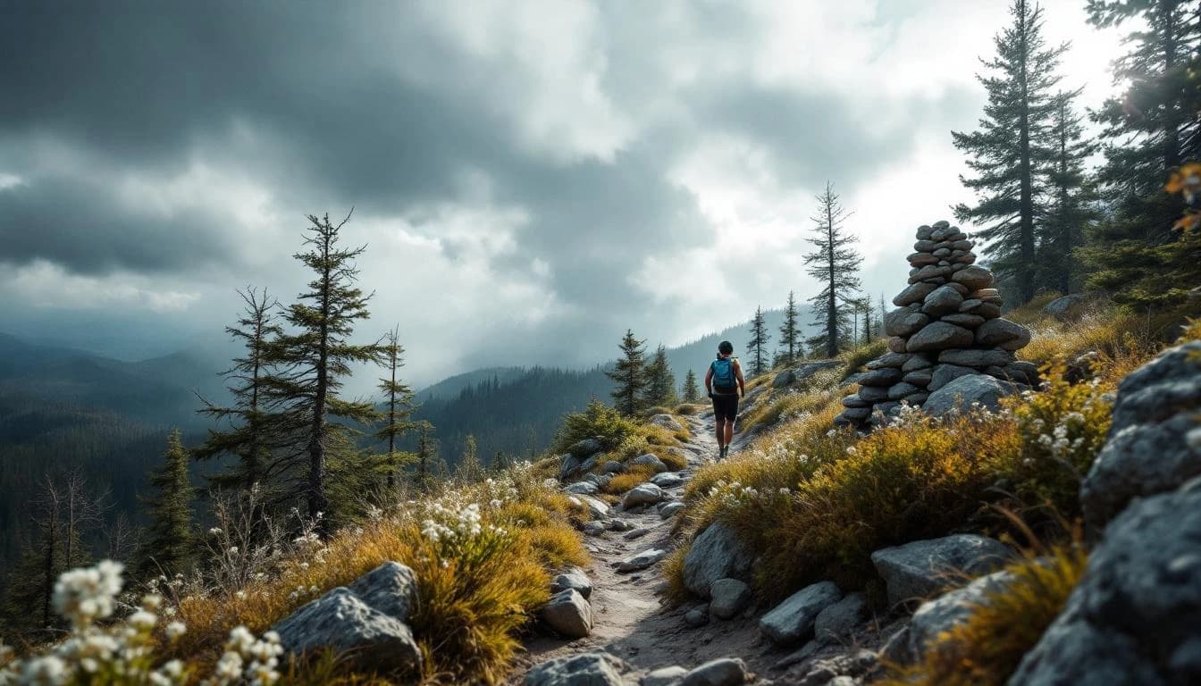 Trail running course through singletrack trails in Idaho, USA