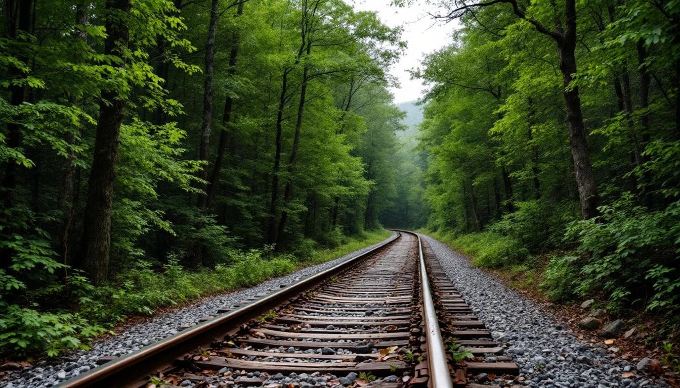 Trail running course through mixed terrain in Virginia, USA