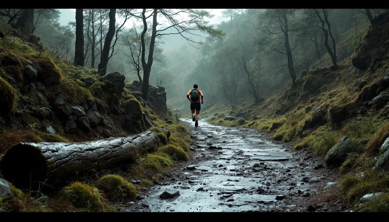 Trail running course through mixed terrain in Gloucestershire, GB