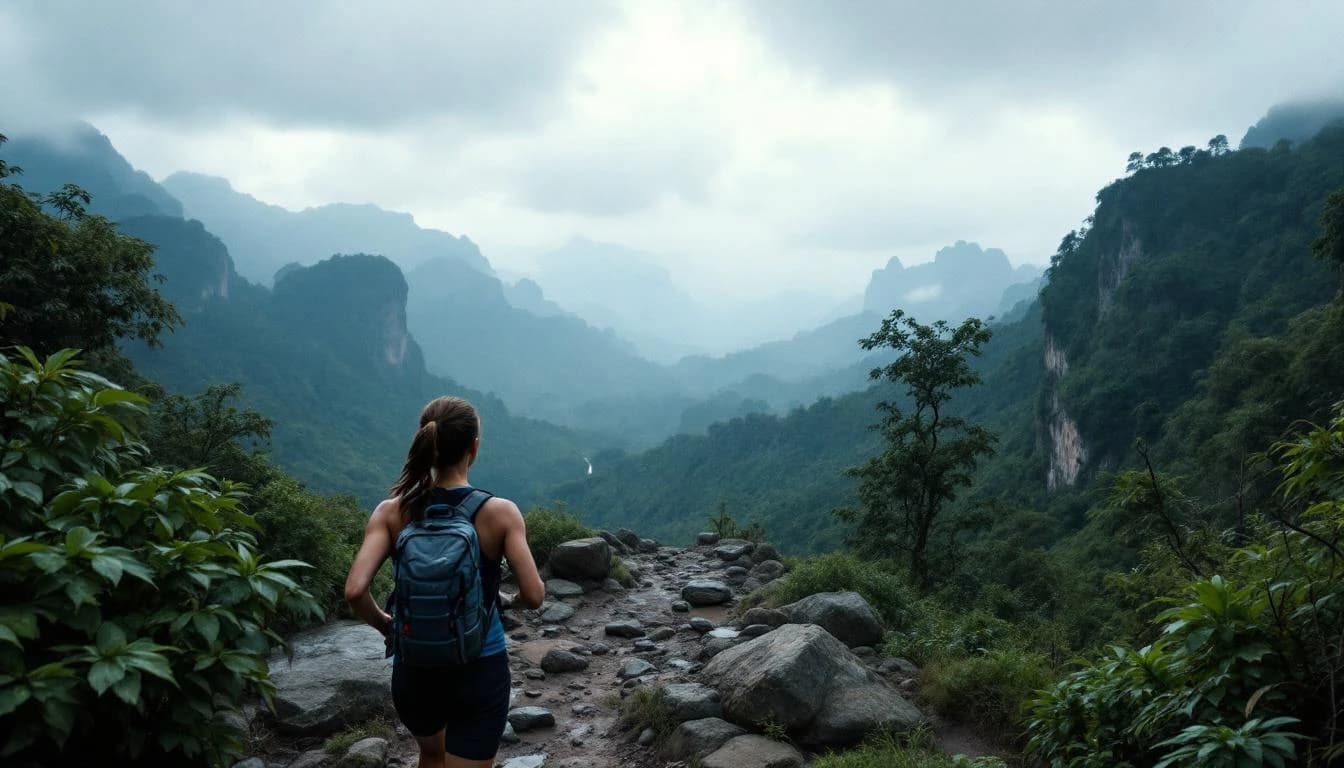 Trail running course through singletrack trails in Yala, TH