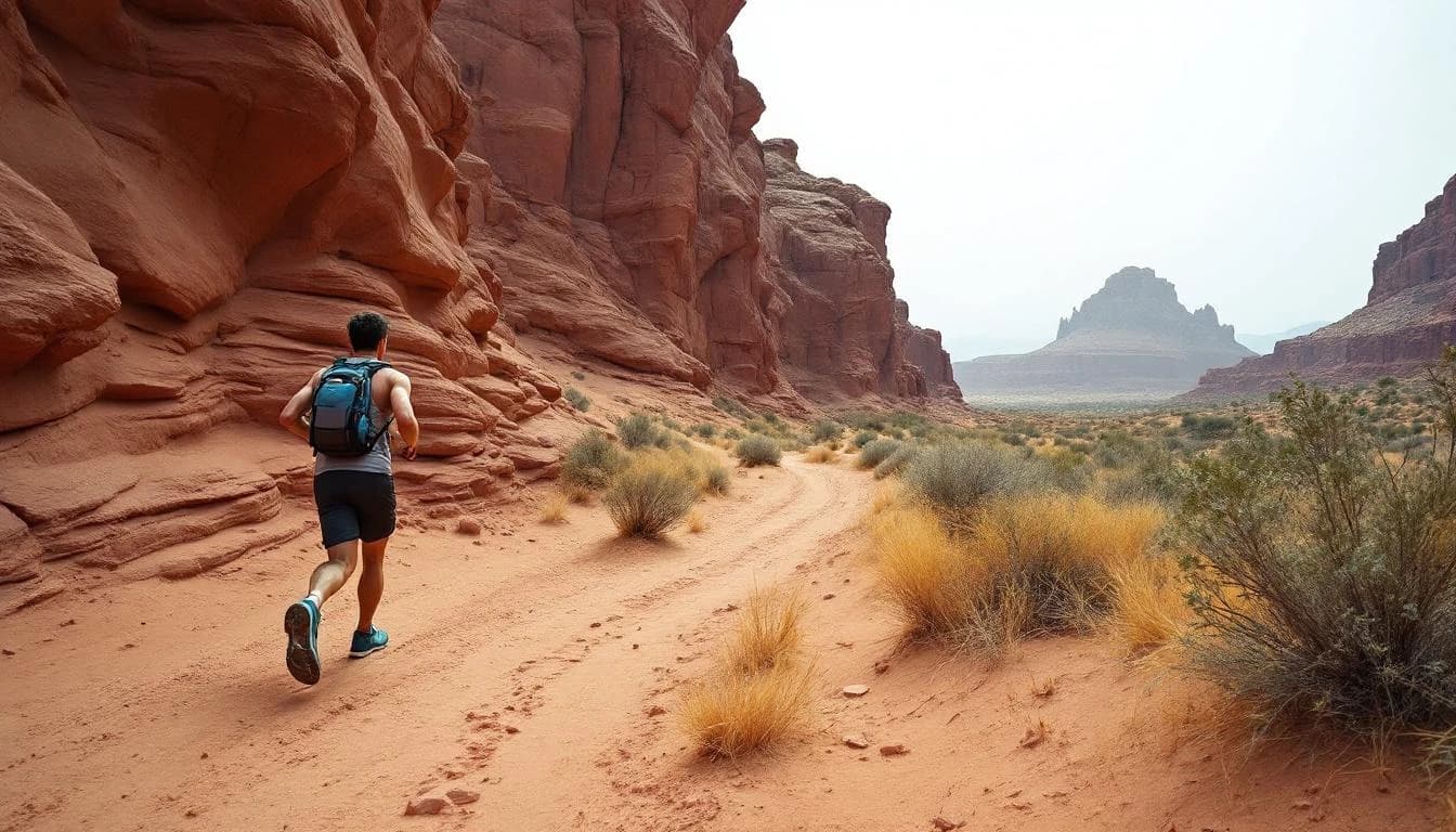 Trail running course through mixed terrain in Arizona, USA