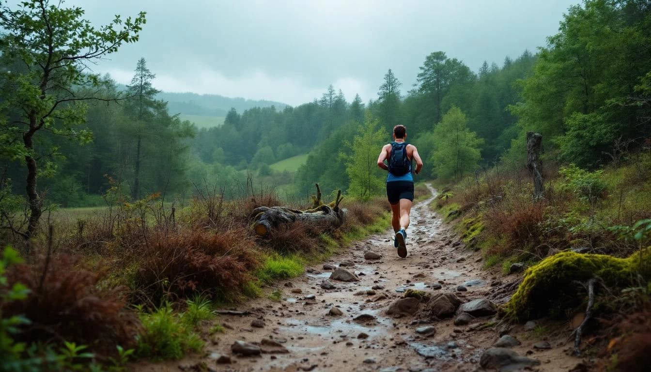 Trail running course through mixed terrain in East Sussex, GB