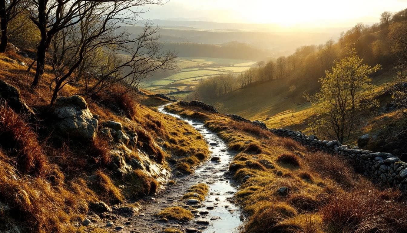 Trail running course through mixed terrain in Northamptonshire, GB