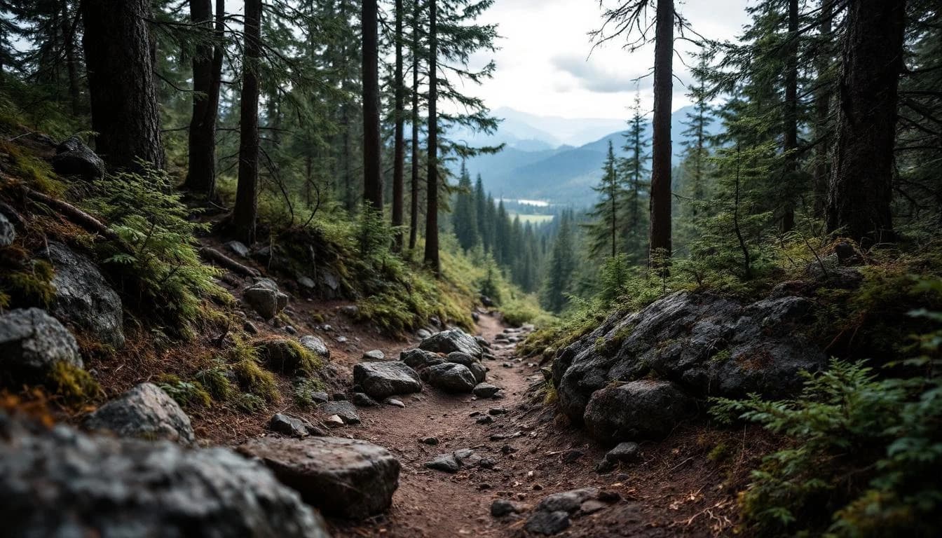 Trail running course through technical terrain in Washington, USA