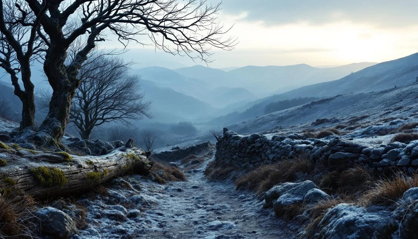 Trail running course through mixed terrain in Wales, GB