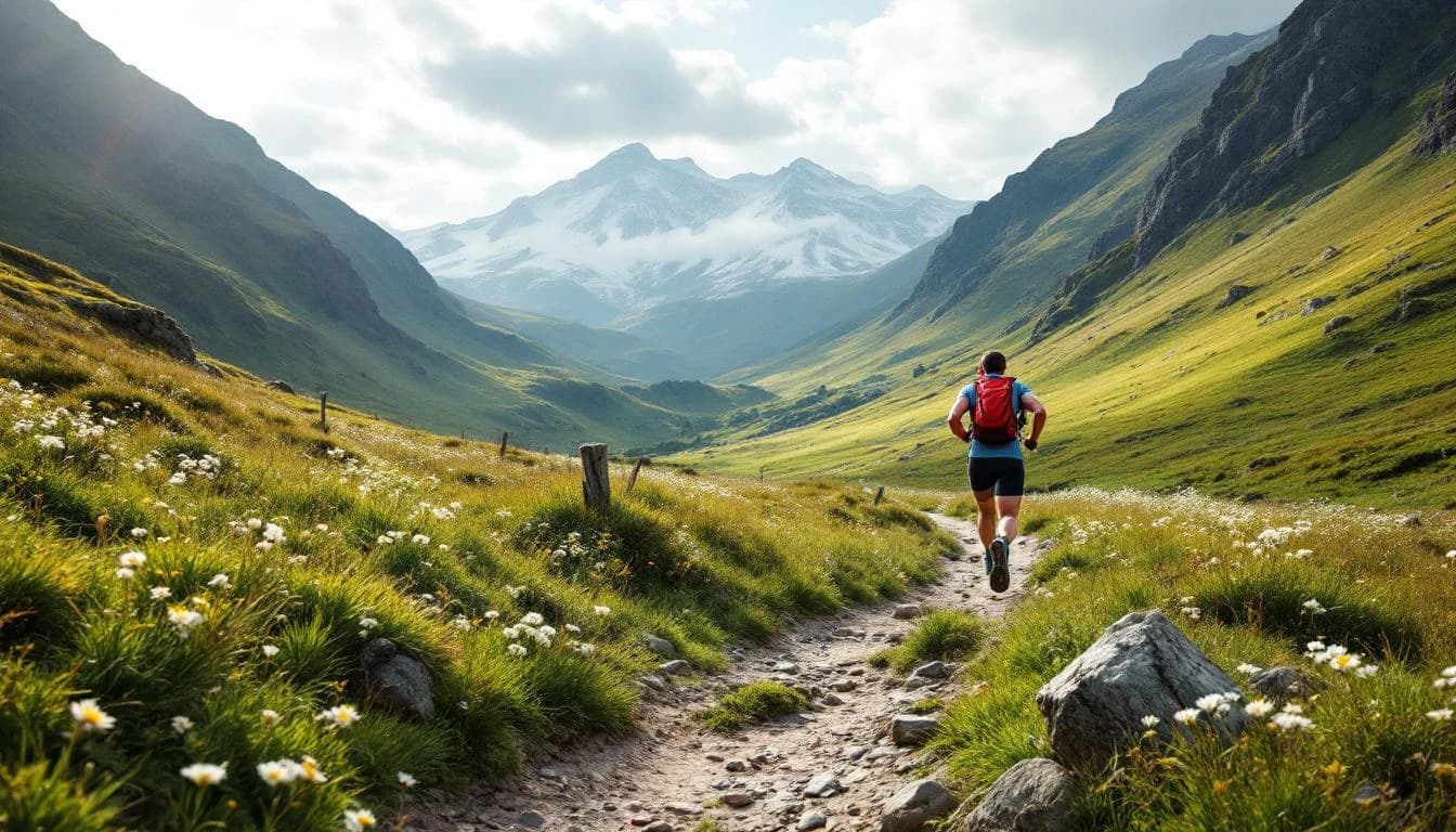 Trail running course through mixed terrain in West Sussex, GB