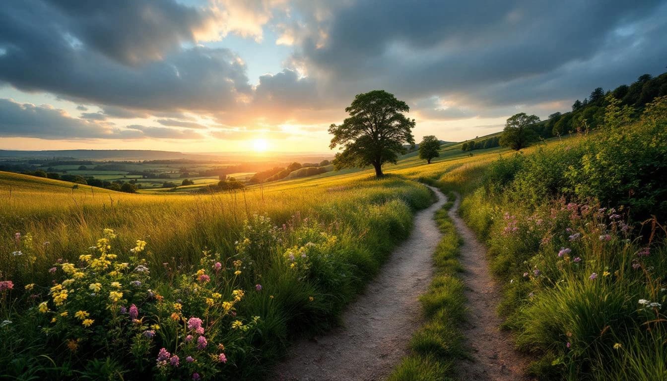 Trail running course through mixed terrain in West Sussex, GB