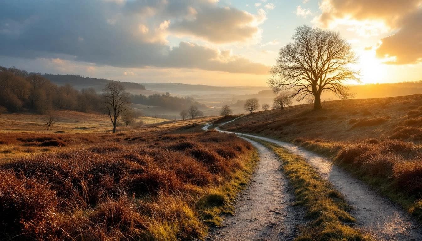 Trail running course through mixed terrain in Hampshire, GB