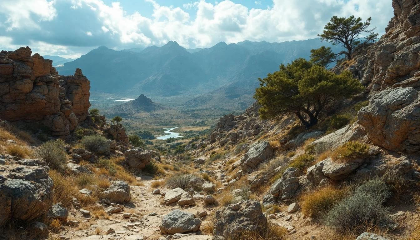 Trail running course through mixed terrain in California, USA