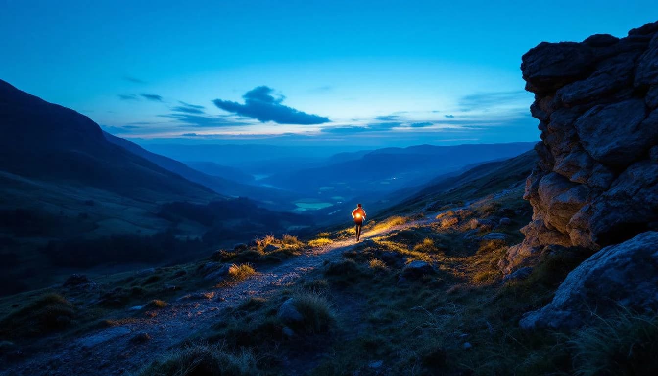 Trail running course through mixed terrain in Wales, GB