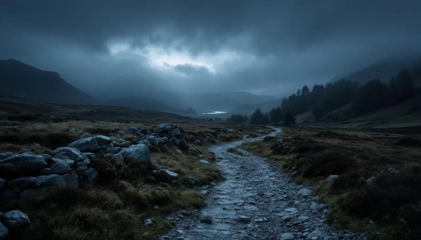 Trail running course through mixed terrain in Wales, GB