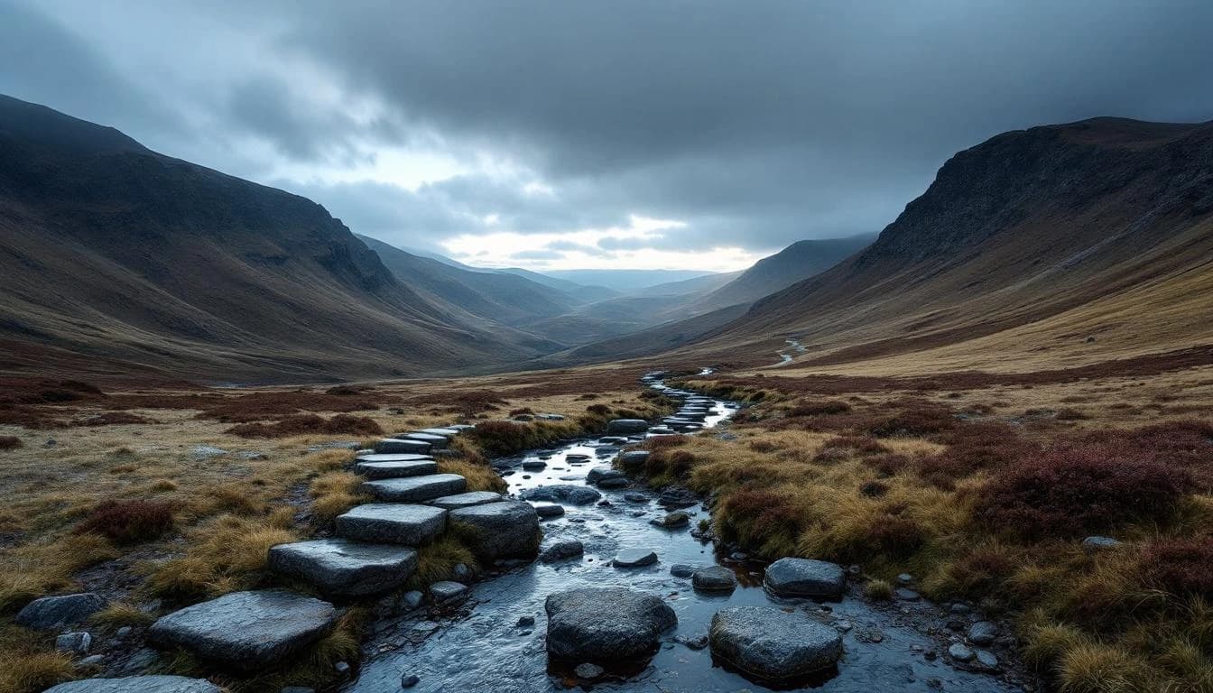 Trail running course through mixed terrain in Wales, GB