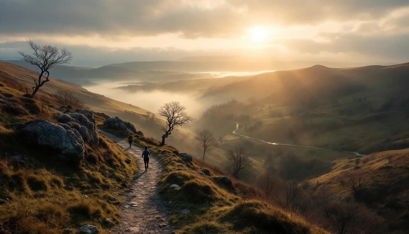 Trail running course through mixed terrain in Norfolk, GB