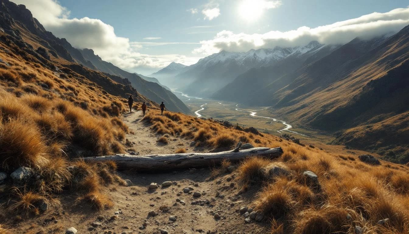 Trail running course through mixed terrain in Canterbury, NZ