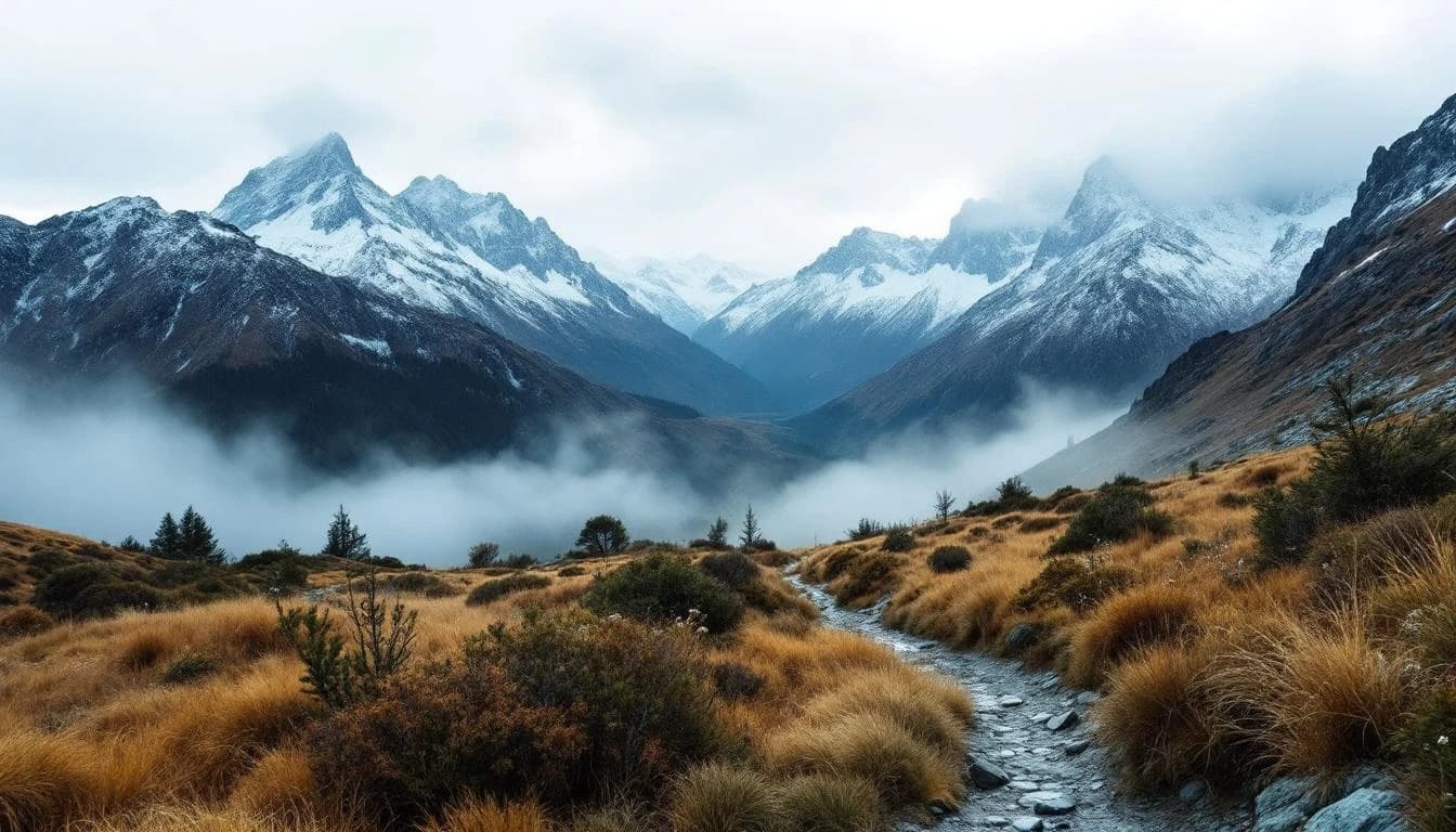 Trail running course through mixed terrain in Canterbury, NZ