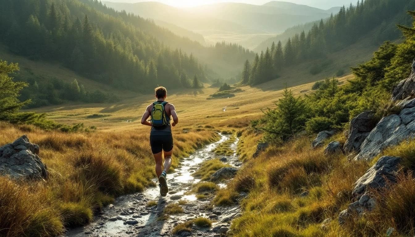 Trail running course through mixed terrain in Wales, GB