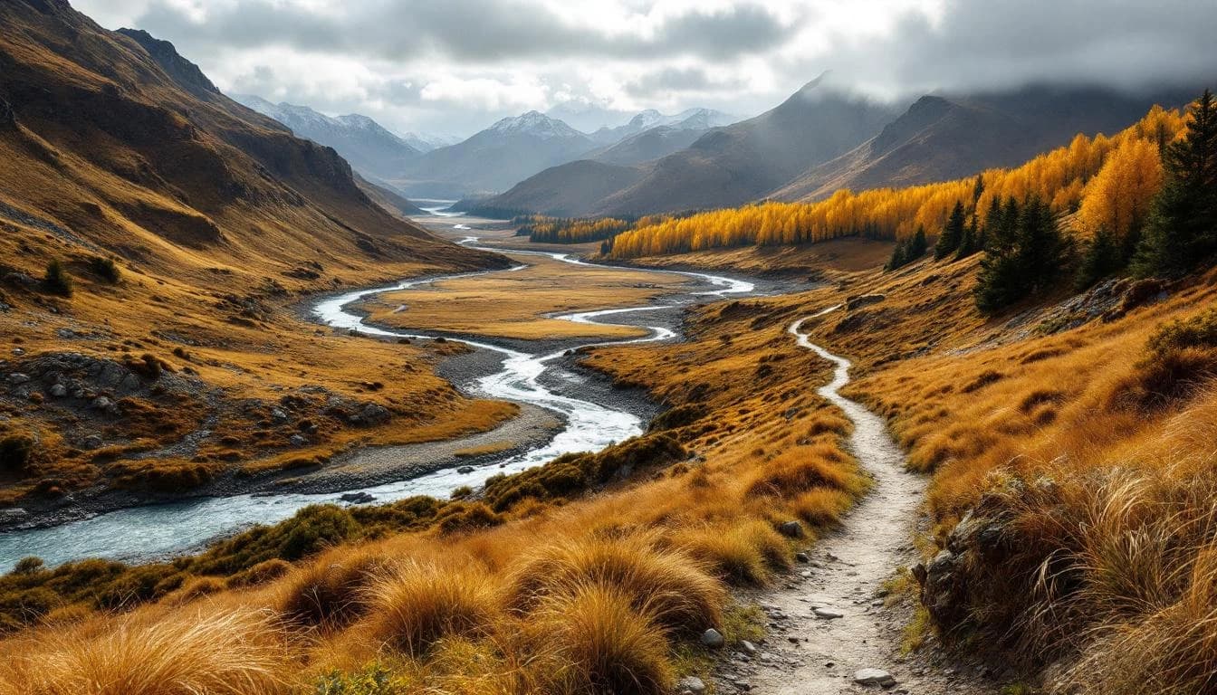 Trail running course through mixed terrain in Otago, NZ