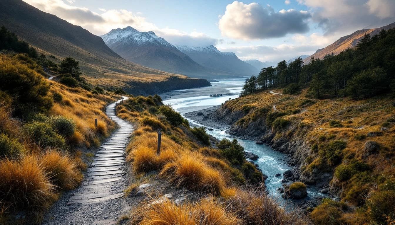 Trail running course through mixed terrain in Otago, NZ
