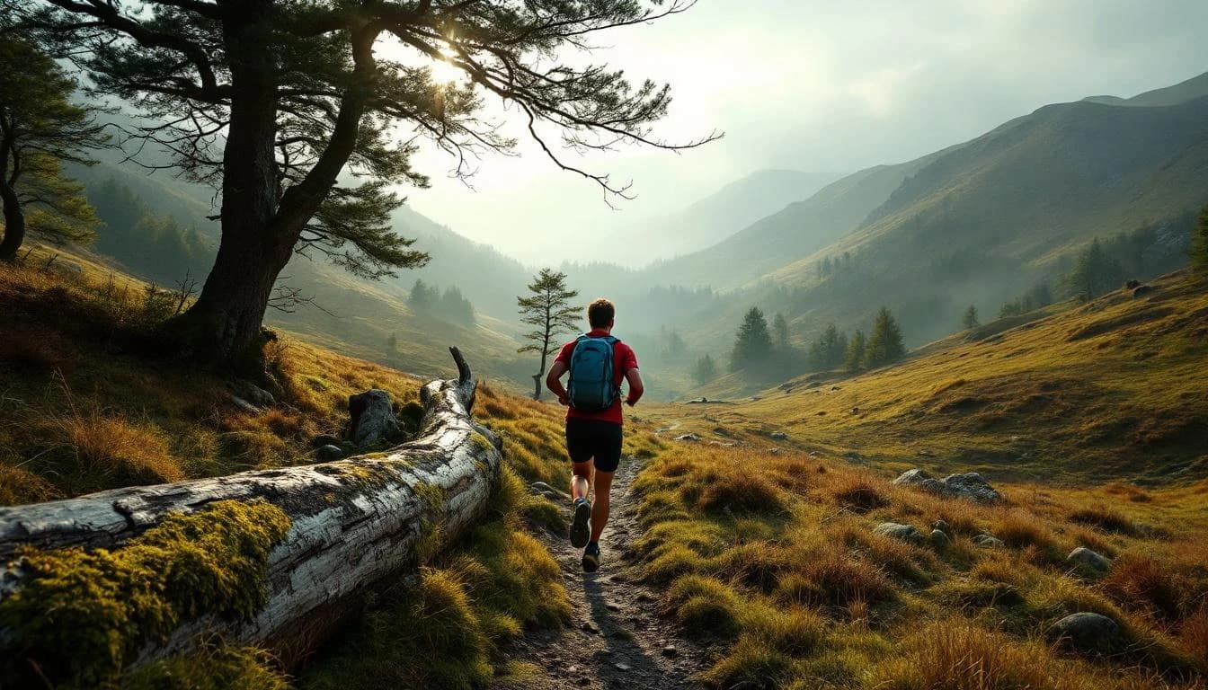 Trail running course through mixed terrain in West Yorkshire, GB