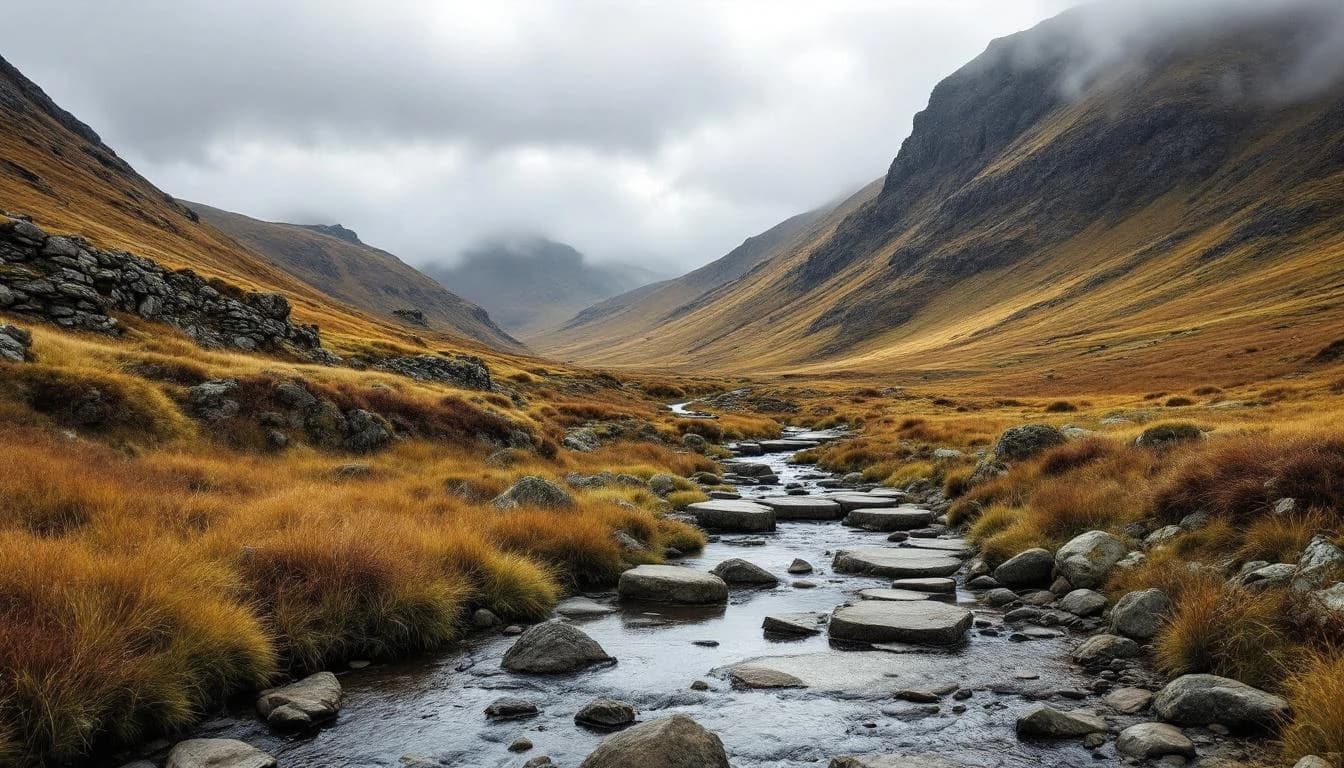 Trail running course through mixed terrain in West Yorkshire, GB