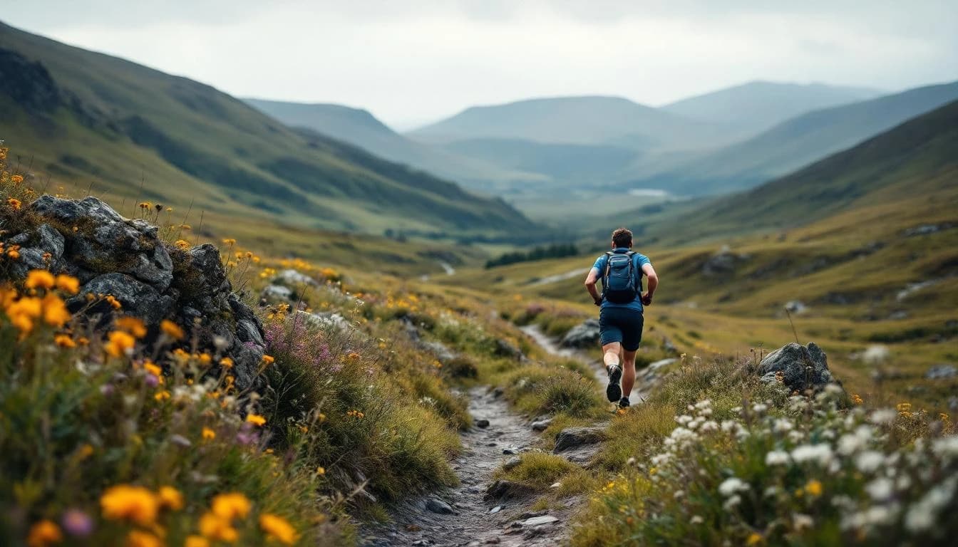 Trail running course through mixed terrain in West Yorkshire, GB