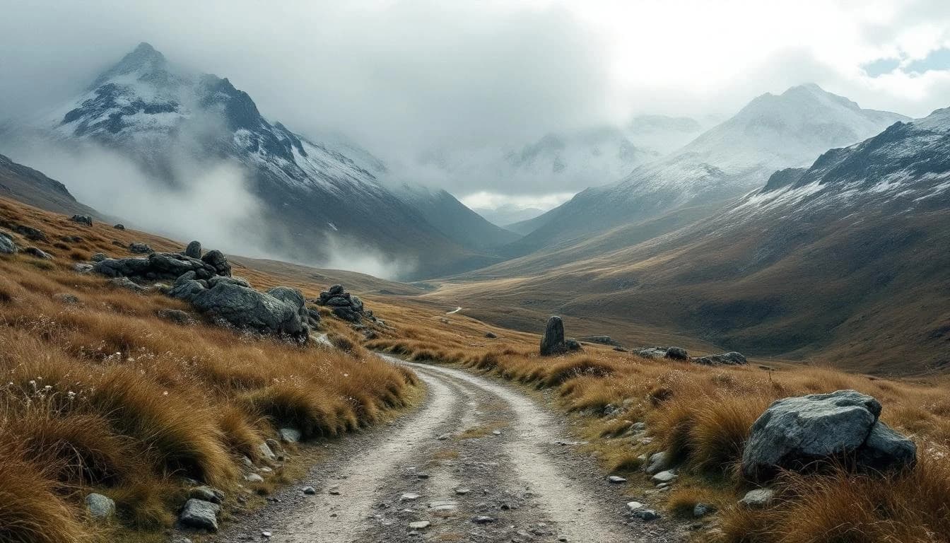 Trail running course through mixed terrain in Wales, GB