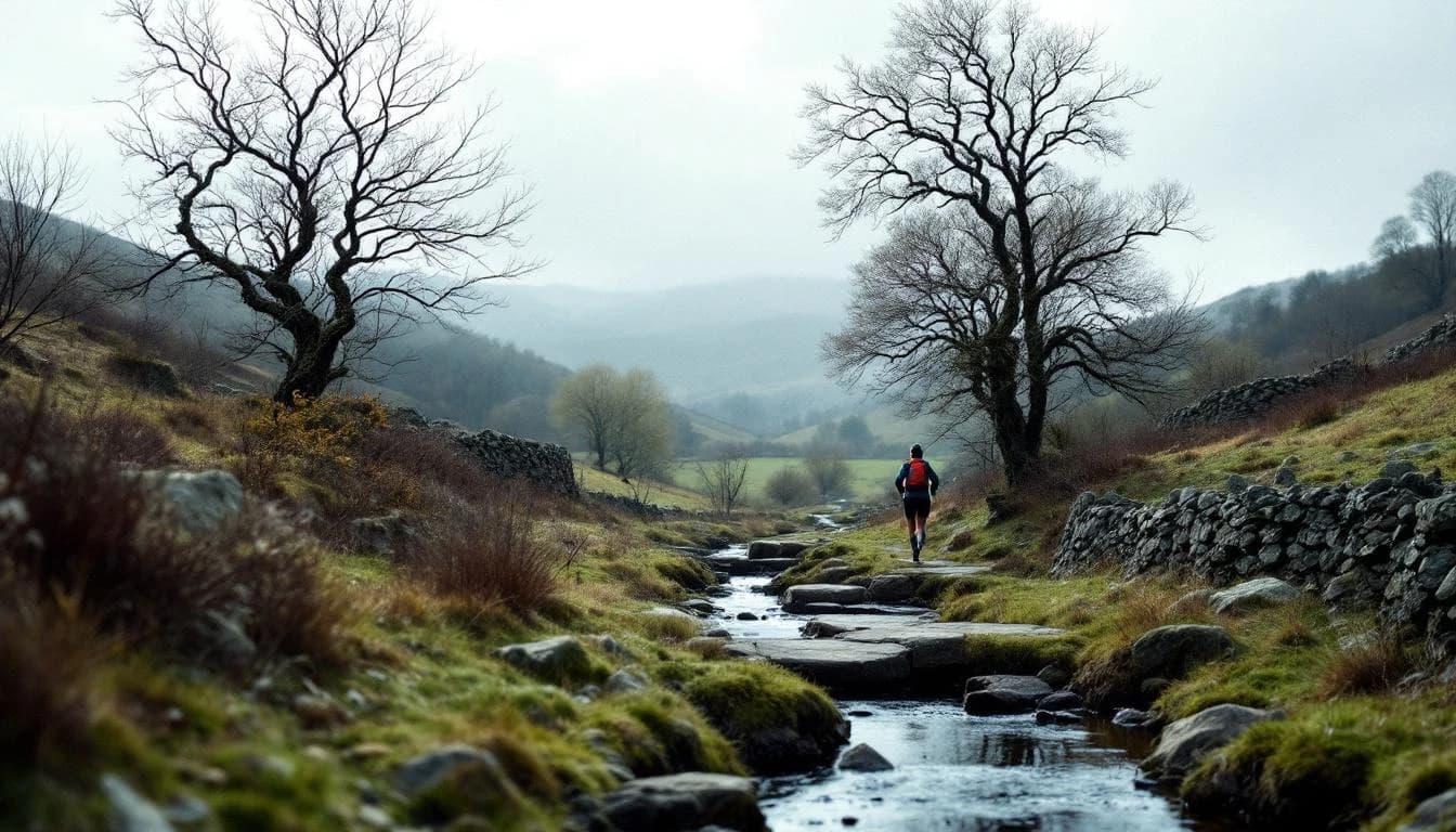Trail running course through mixed terrain in East Sussex, GB