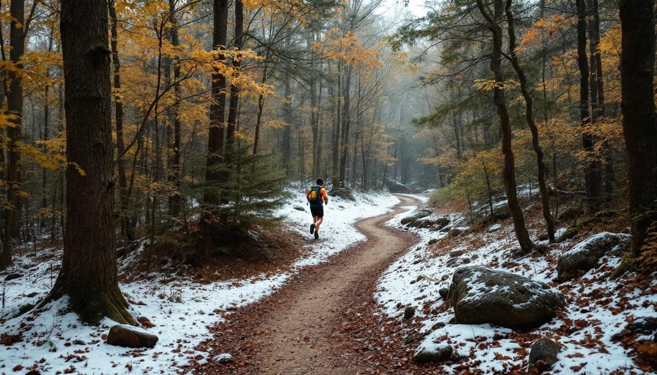 Trail running course through mixed terrain in Ohio, USA