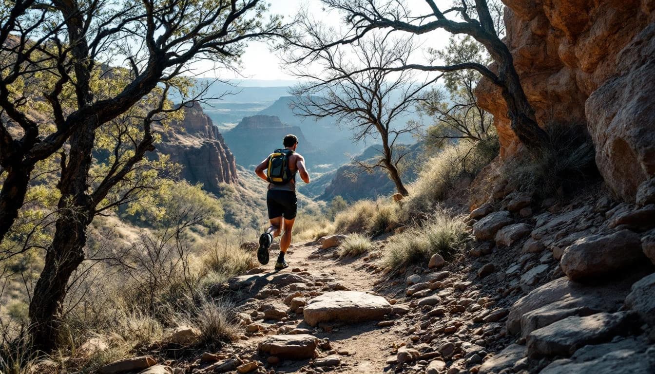 Trail running course through singletrack trails in Texas, USA