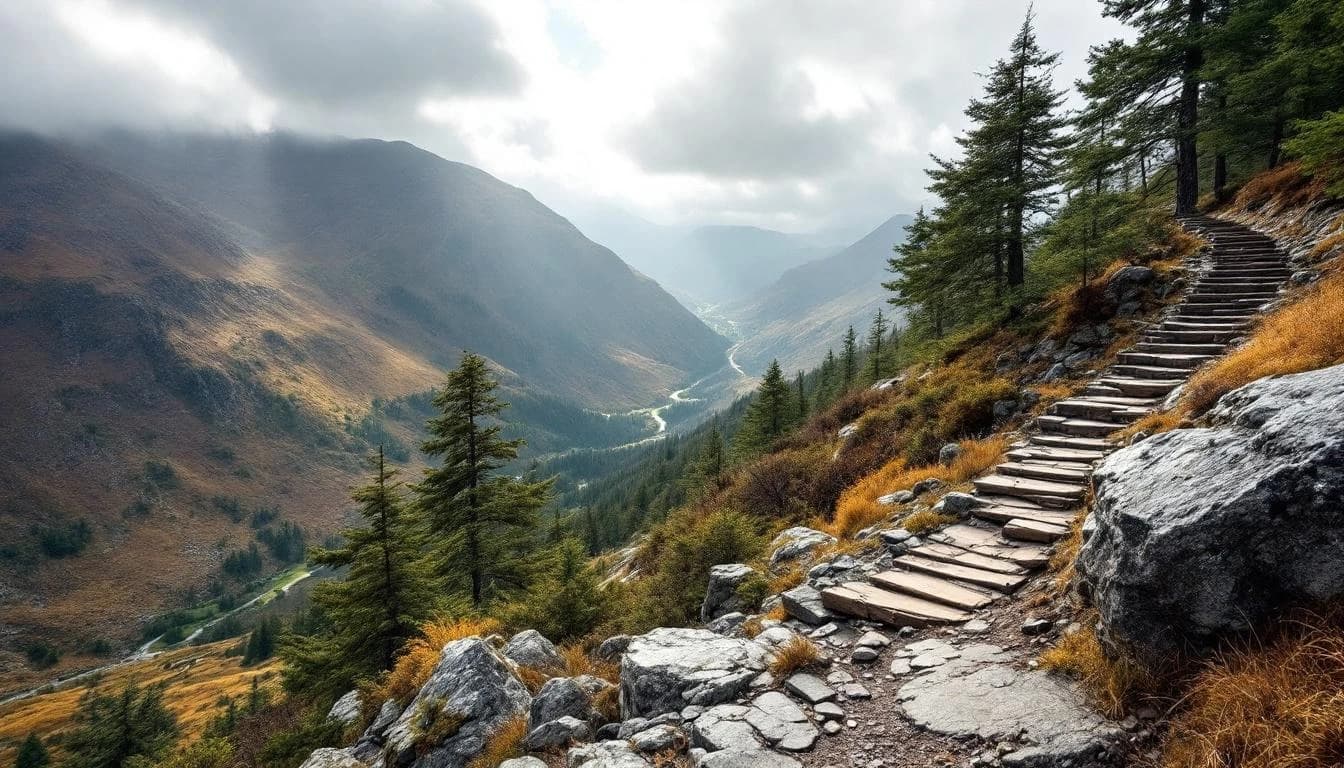 Trail running course through technical terrain in North Yorkshire, GB