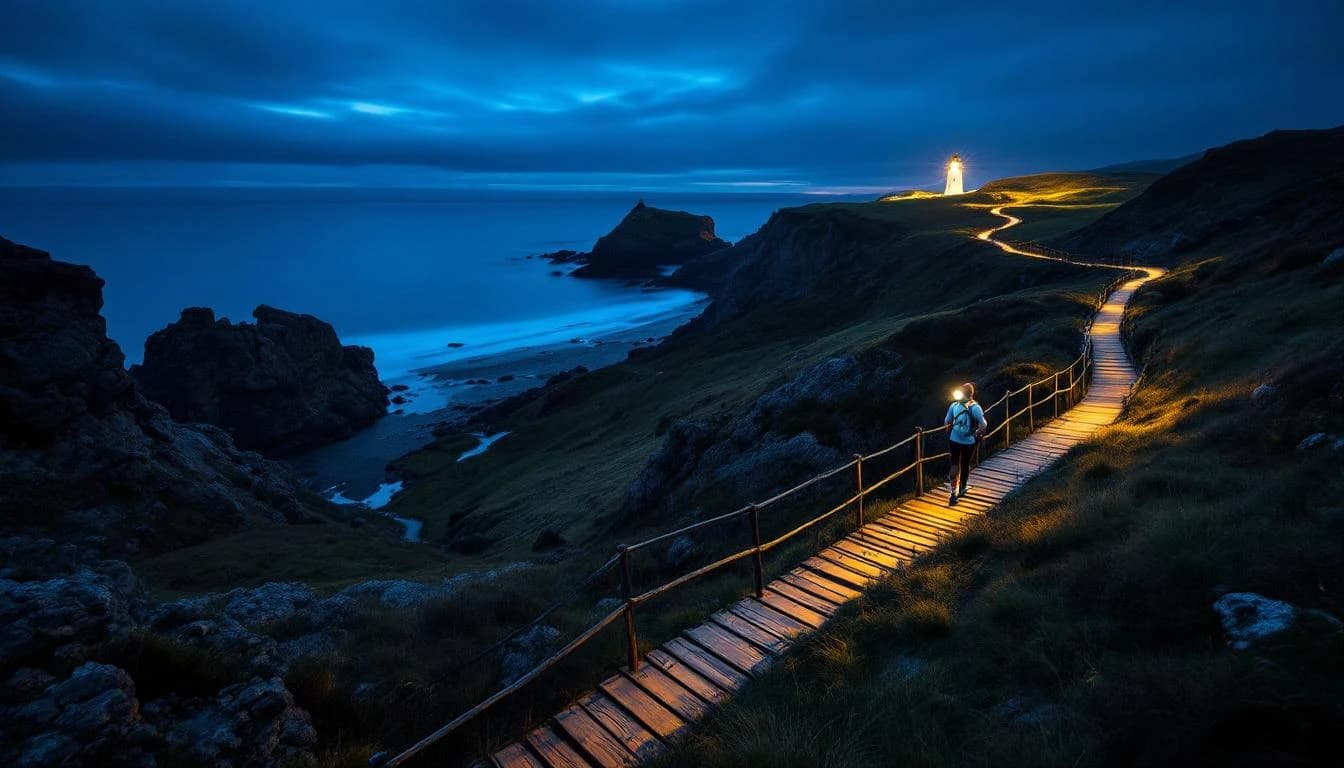 Trail running course through mixed terrain in Wales, GB