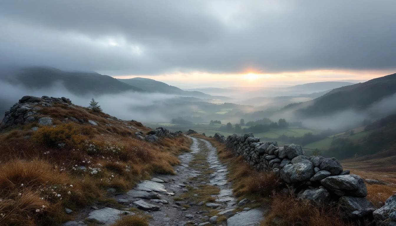 Trail running course through mixed terrain in Wales, GB