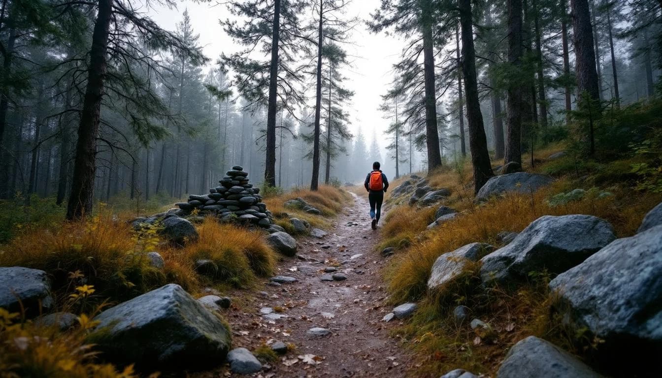 Trail running course through mixed terrain in Västra Götaland County, SE