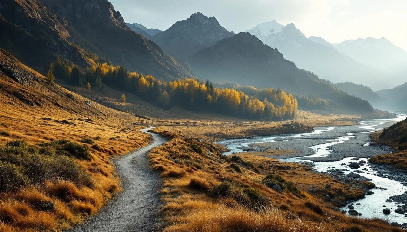 Trail running course through mixed terrain in Canterbury, NZ