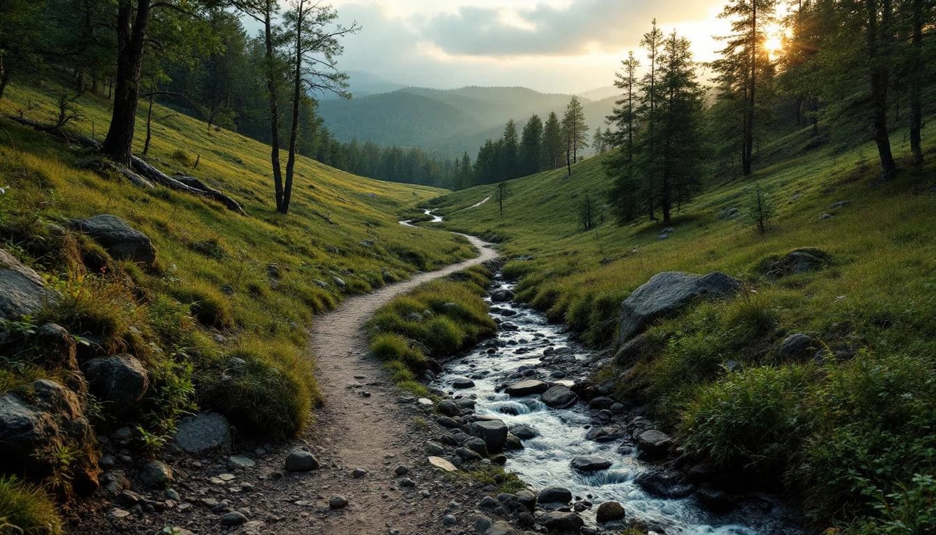 Trail running course through mixed terrain in Maryland, USA