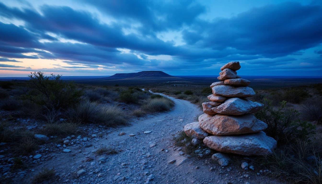 Trail running course through singletrack trails in Texas, USA