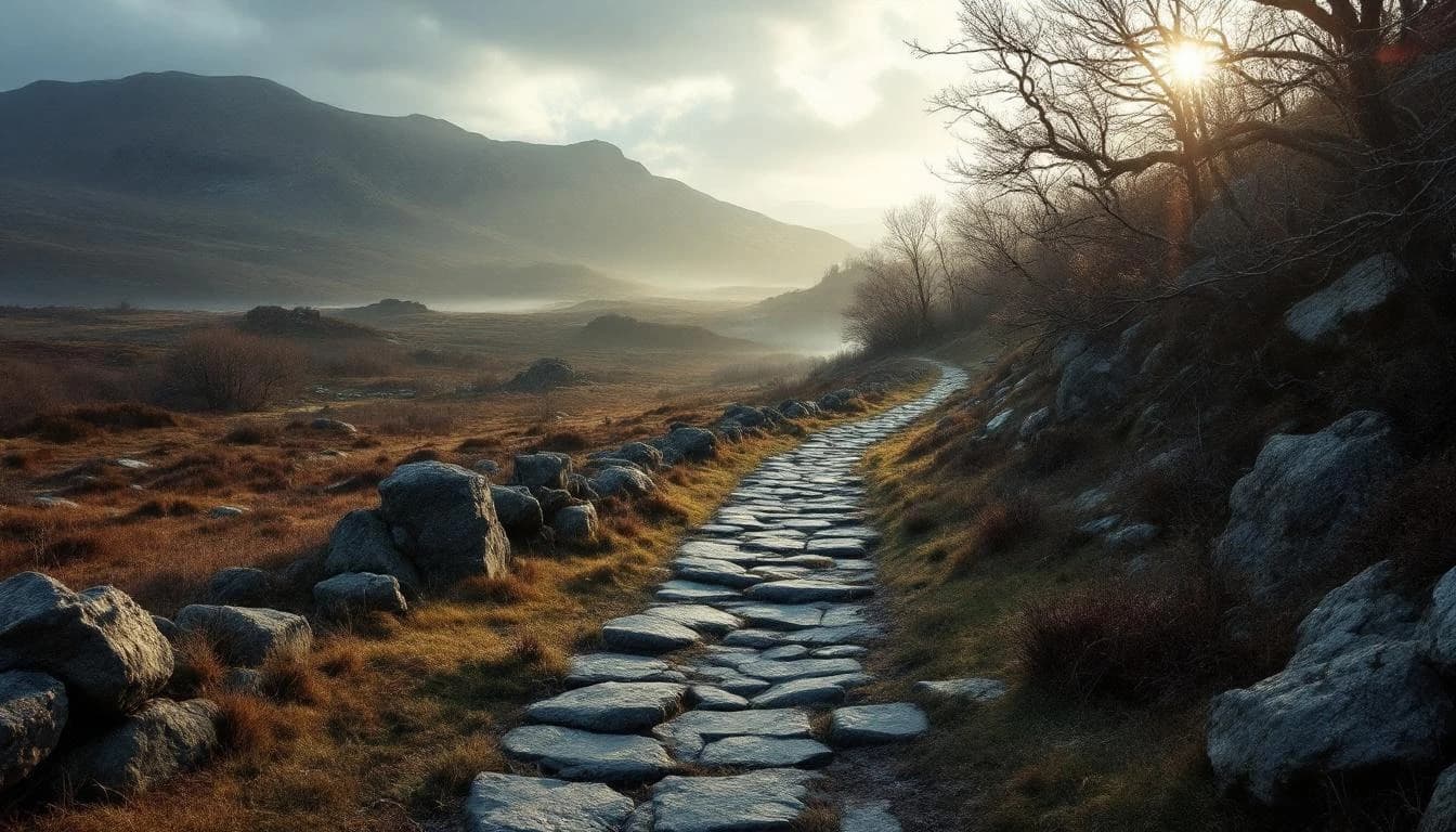 Trail running course through mixed terrain in Scotland, GB