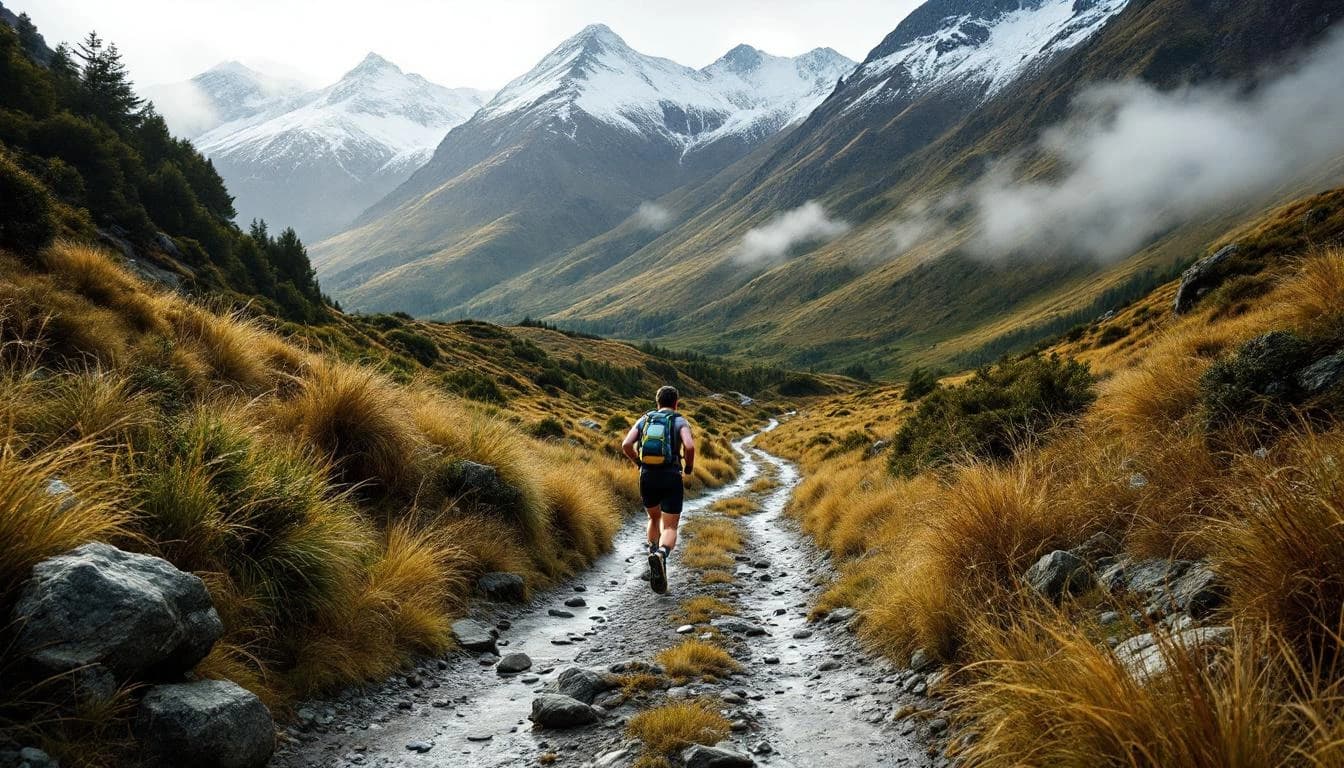 Trail running course through mixed terrain in Southland, NZ