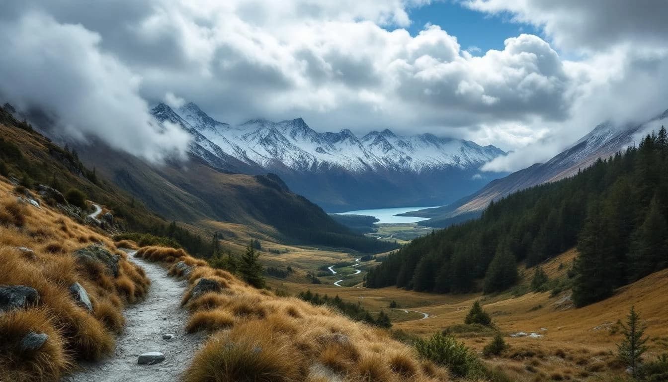 Trail running course through mixed terrain in Southland, NZ