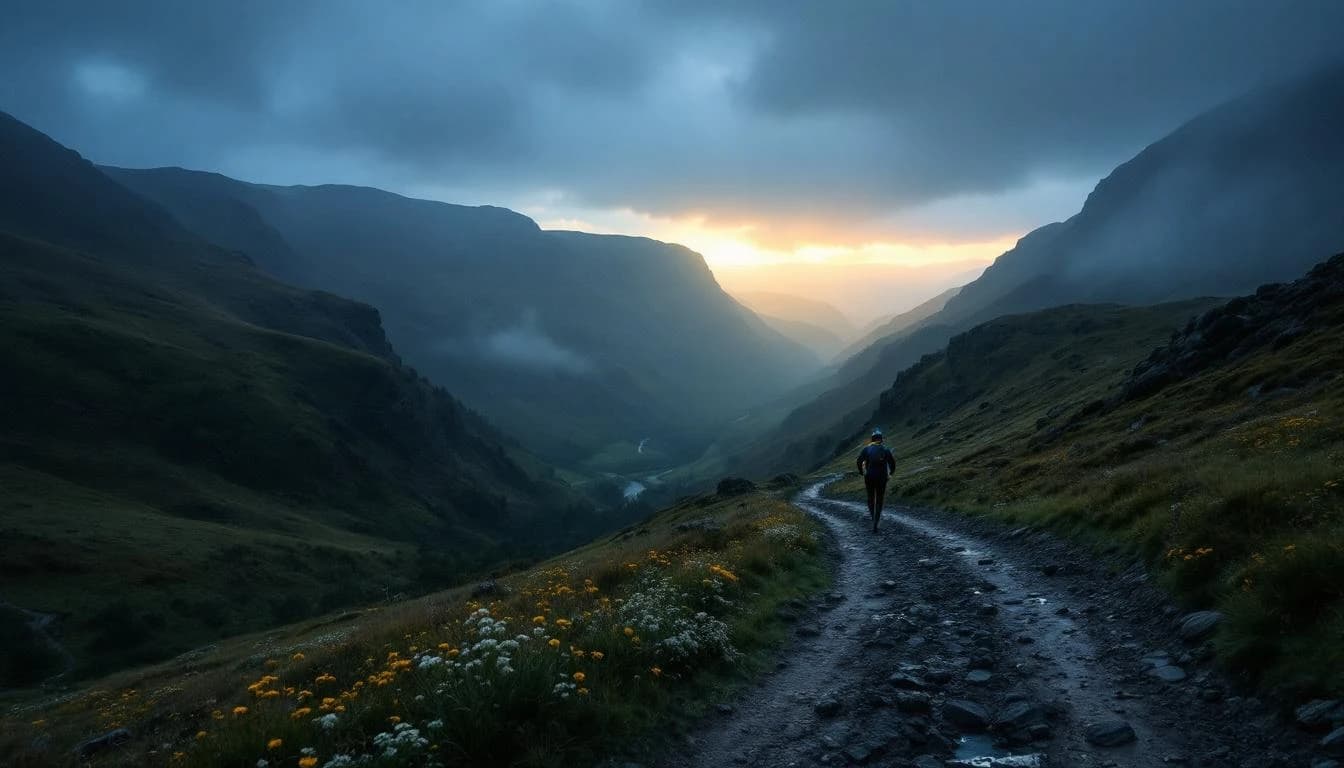 Trail running course through mixed terrain in Derbyshire, GB