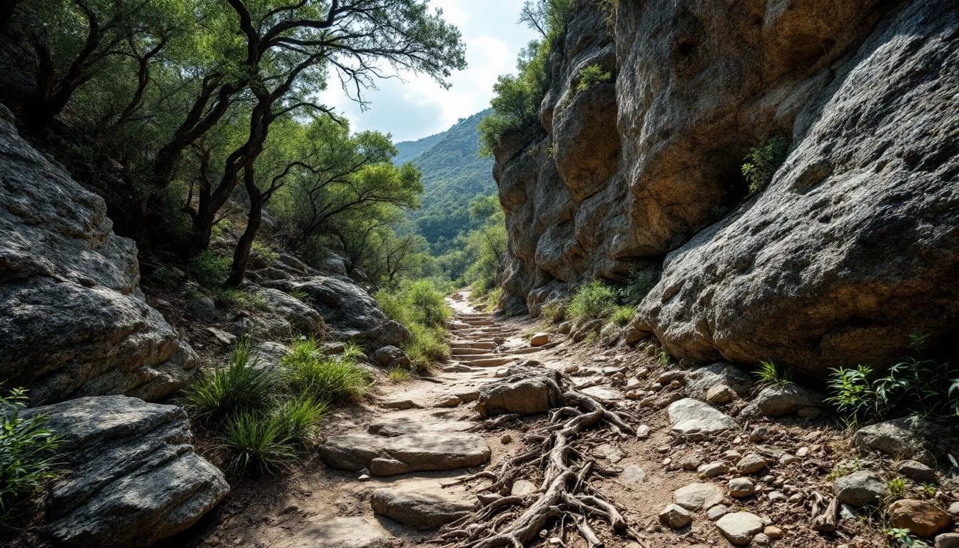 Trail running course through singletrack trails in Texas, USA