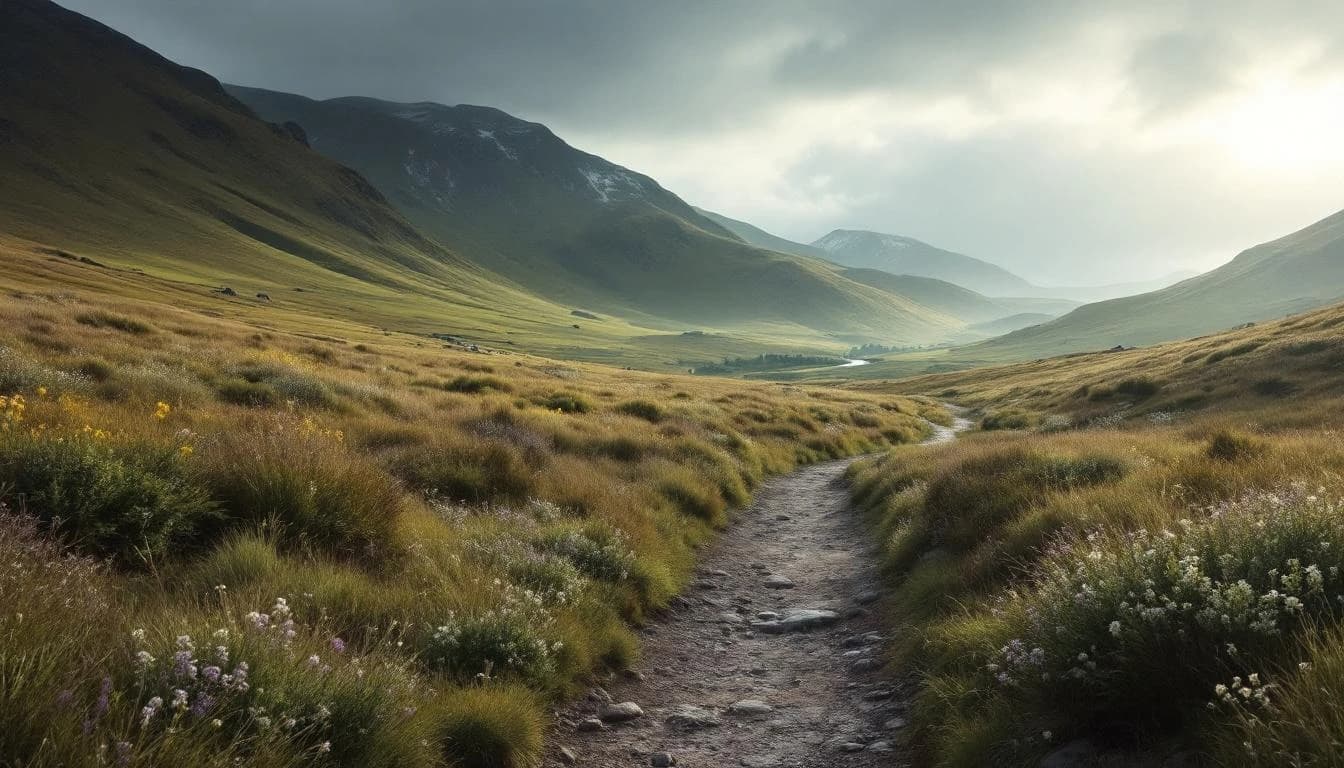 Trail running course through mixed terrain in Cumbria, GB