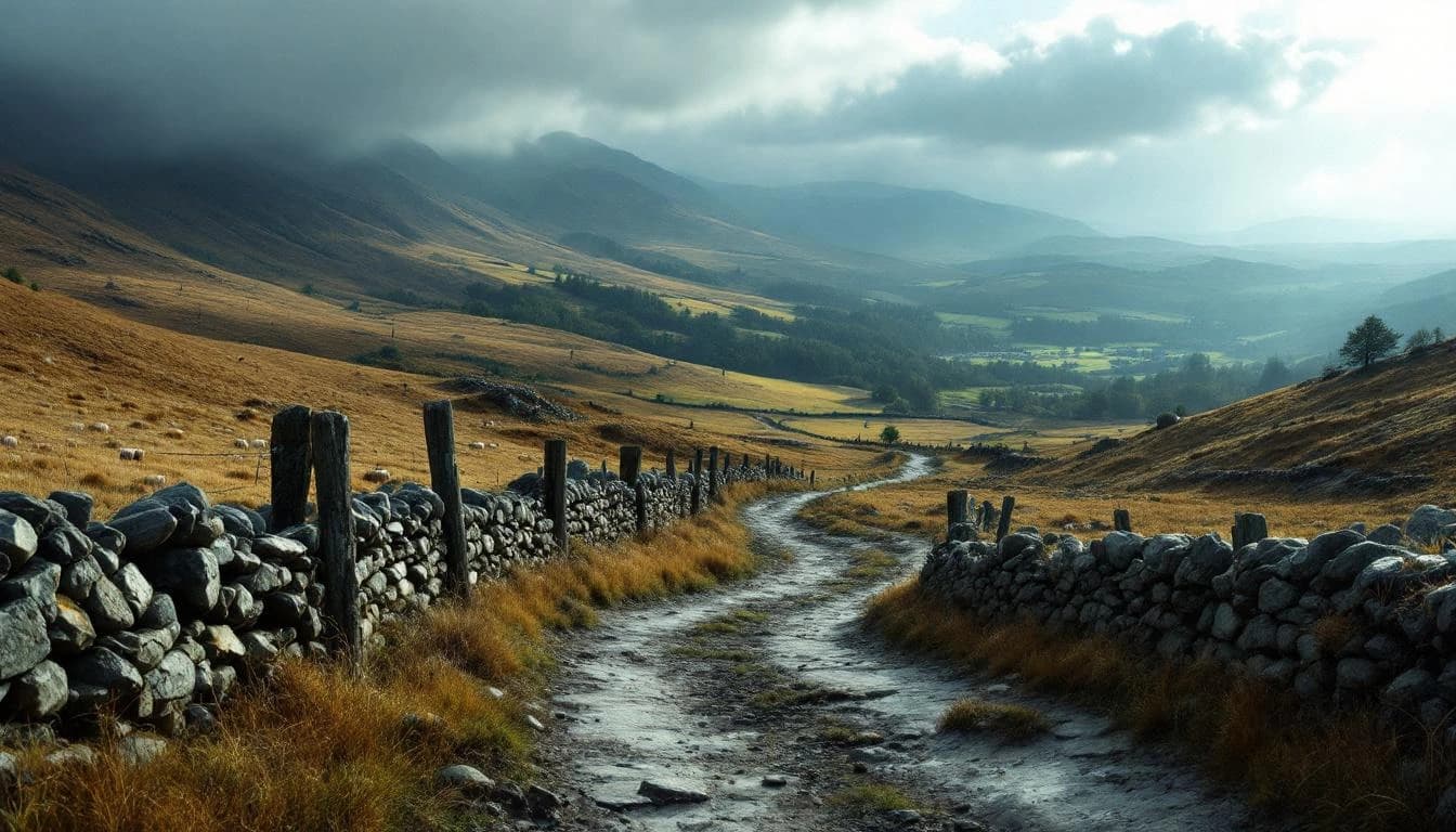 Trail running course through mixed terrain in Cumbria, GB