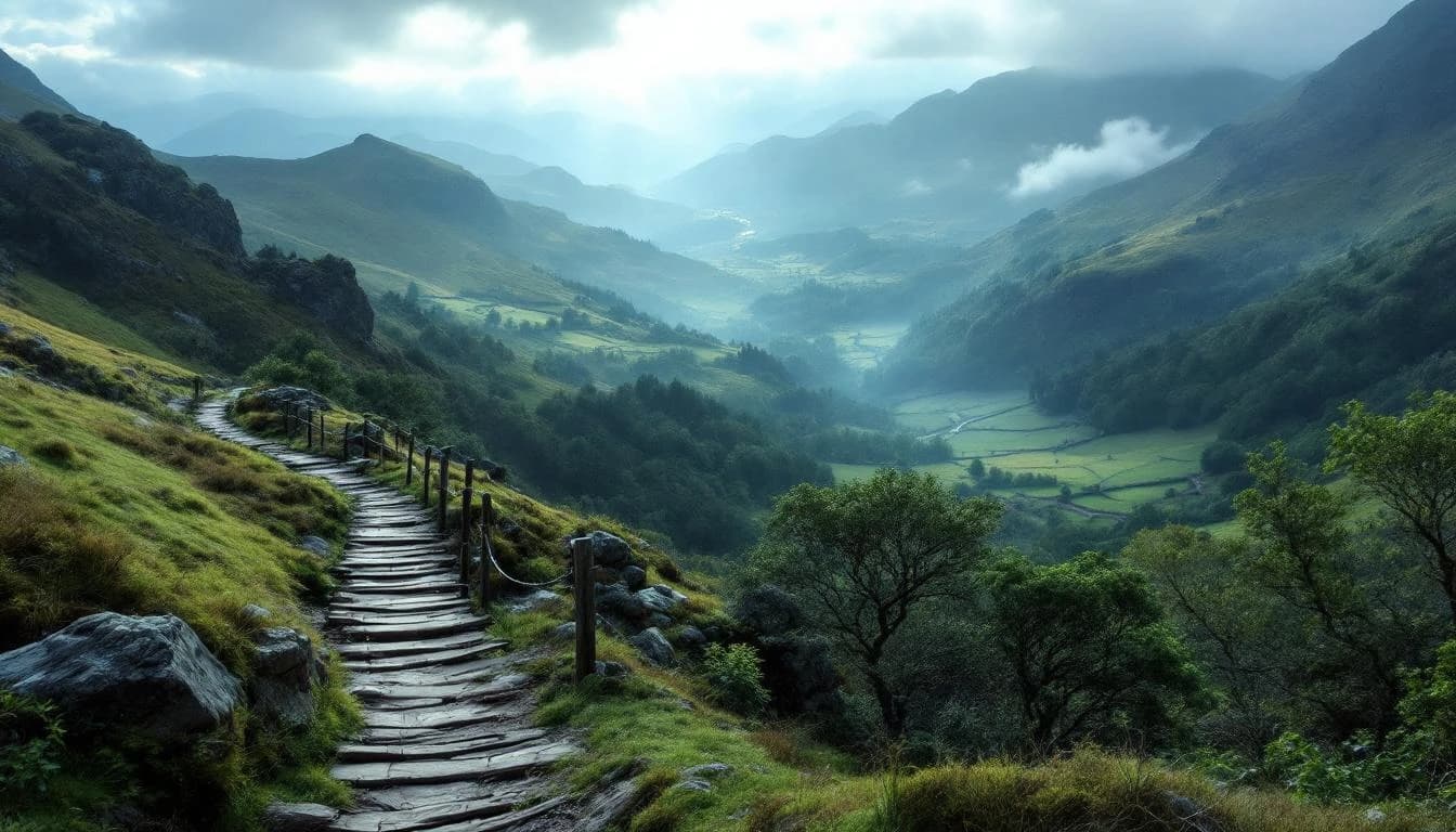 Trail running course through mixed terrain in England, GB